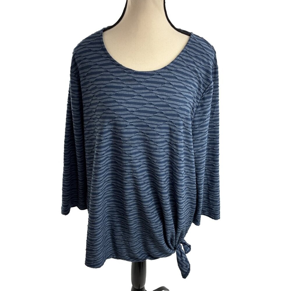 Chicos Womens Knit Top Long Sleeve Textured Tie Hem Blue Size XL